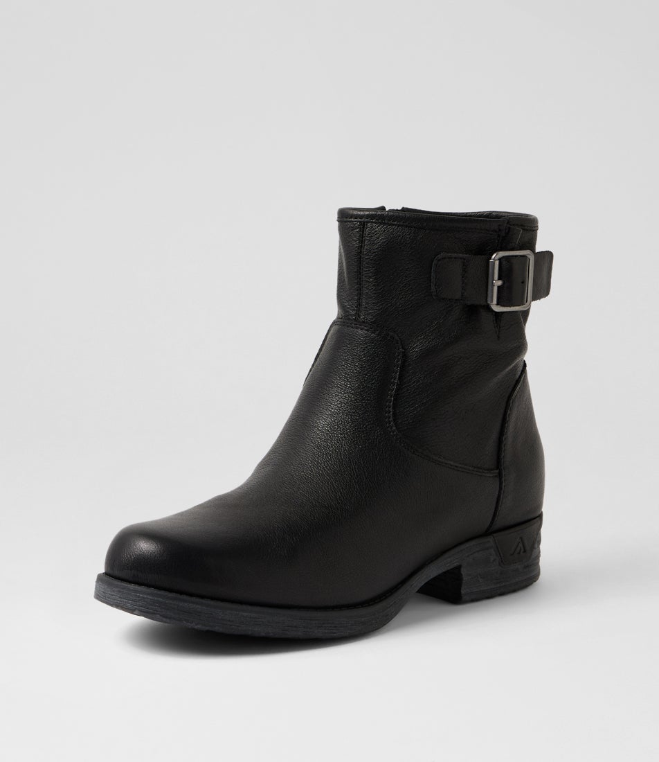 Inka Black Leather Ankle Boots