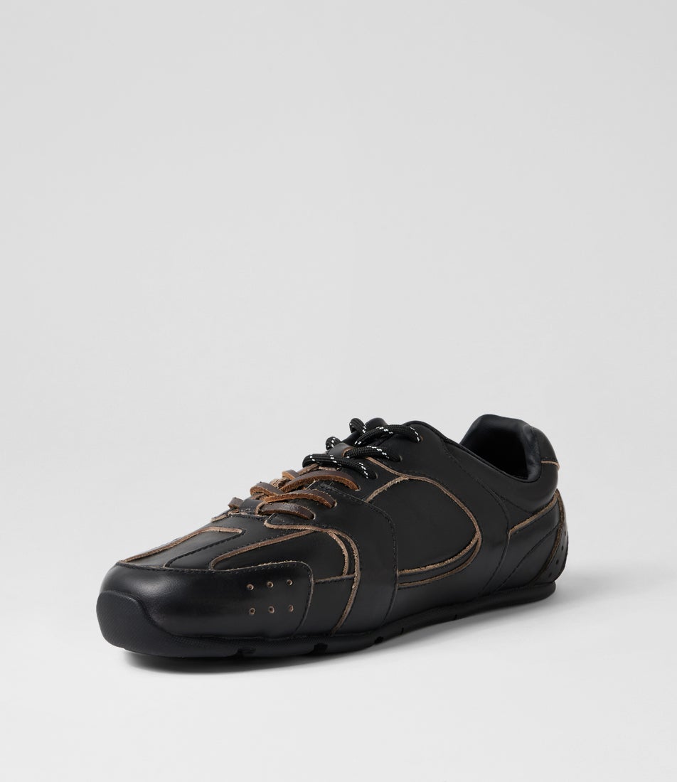 Lissel Distressed Black Leather Sneakers