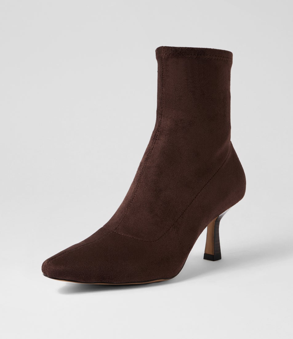 Audry Deep Brown Stretch Microsuede Ankle Boots