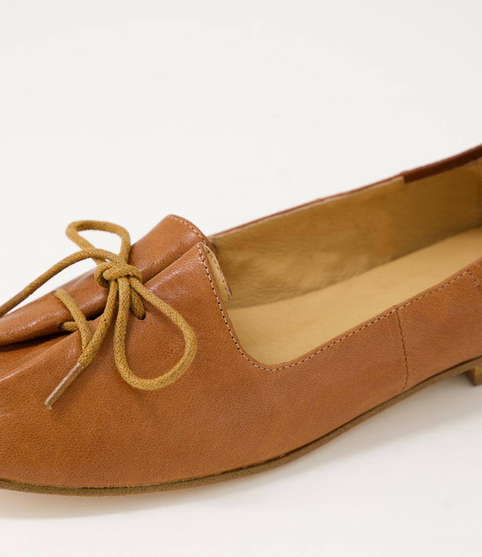 Ubeeria Cognac Polish Leather Flat Shoes