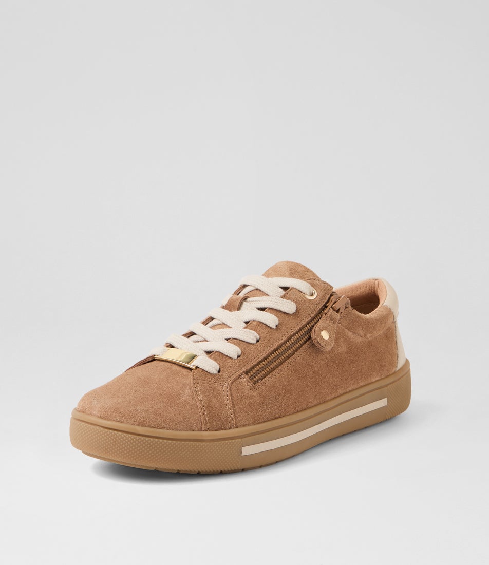 Evone Light Choc Almond Suede Leather Sneakers