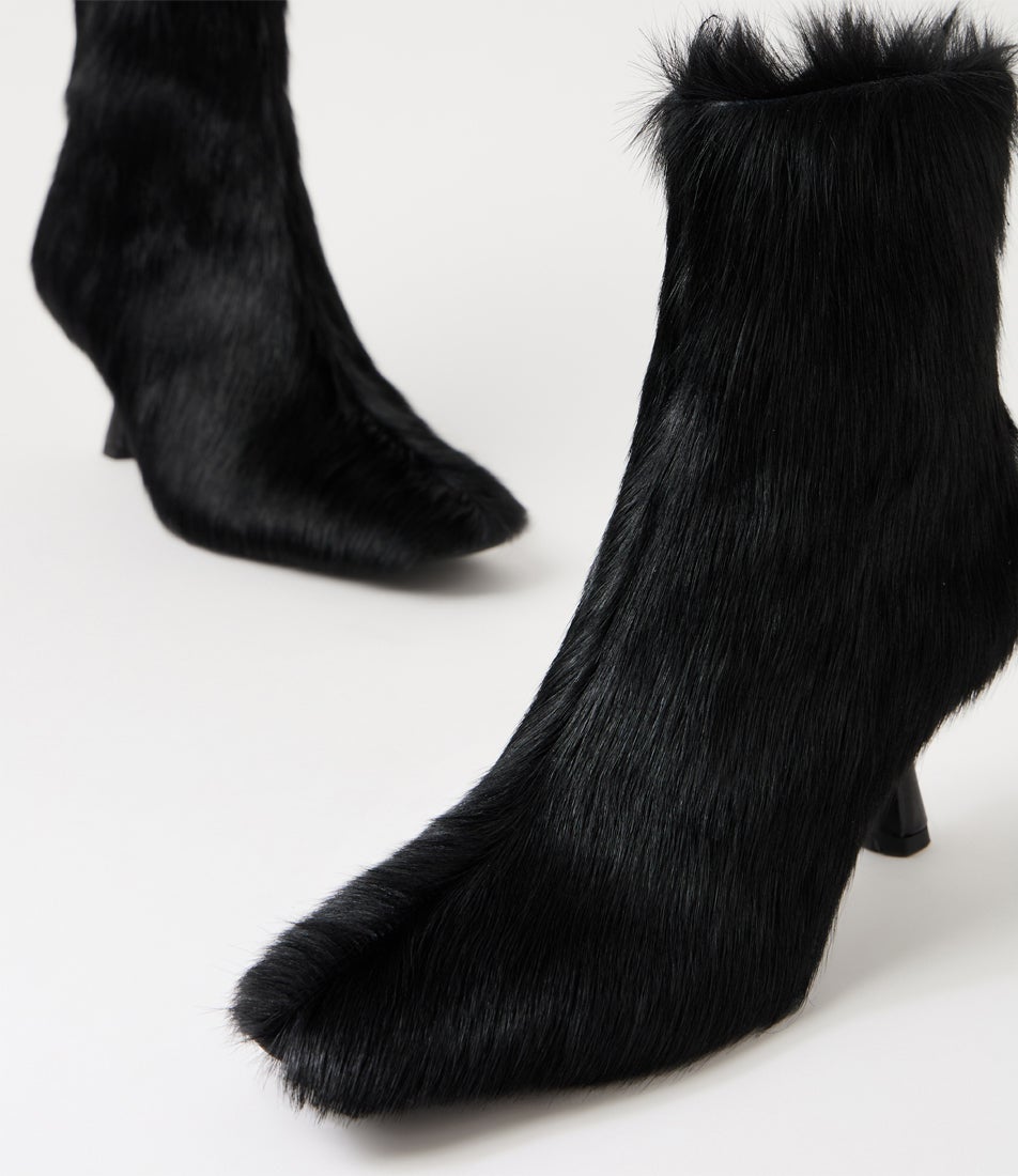 Luciole Black Long Pony Ankle Boots