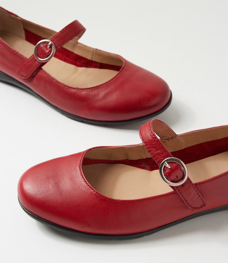 Hariet Red Leather Flat Shoes