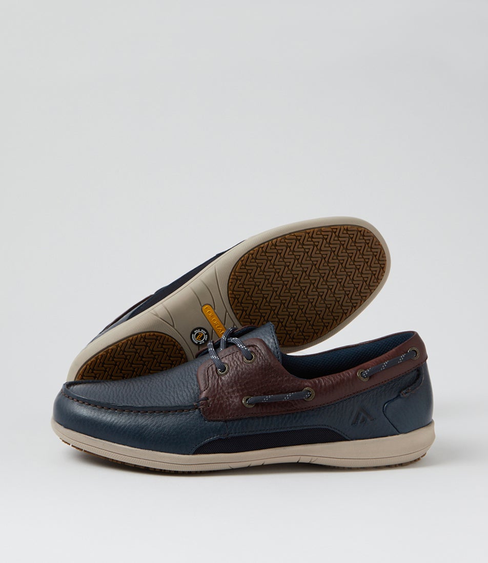Askit Navy Brown Leather Boat Shoes