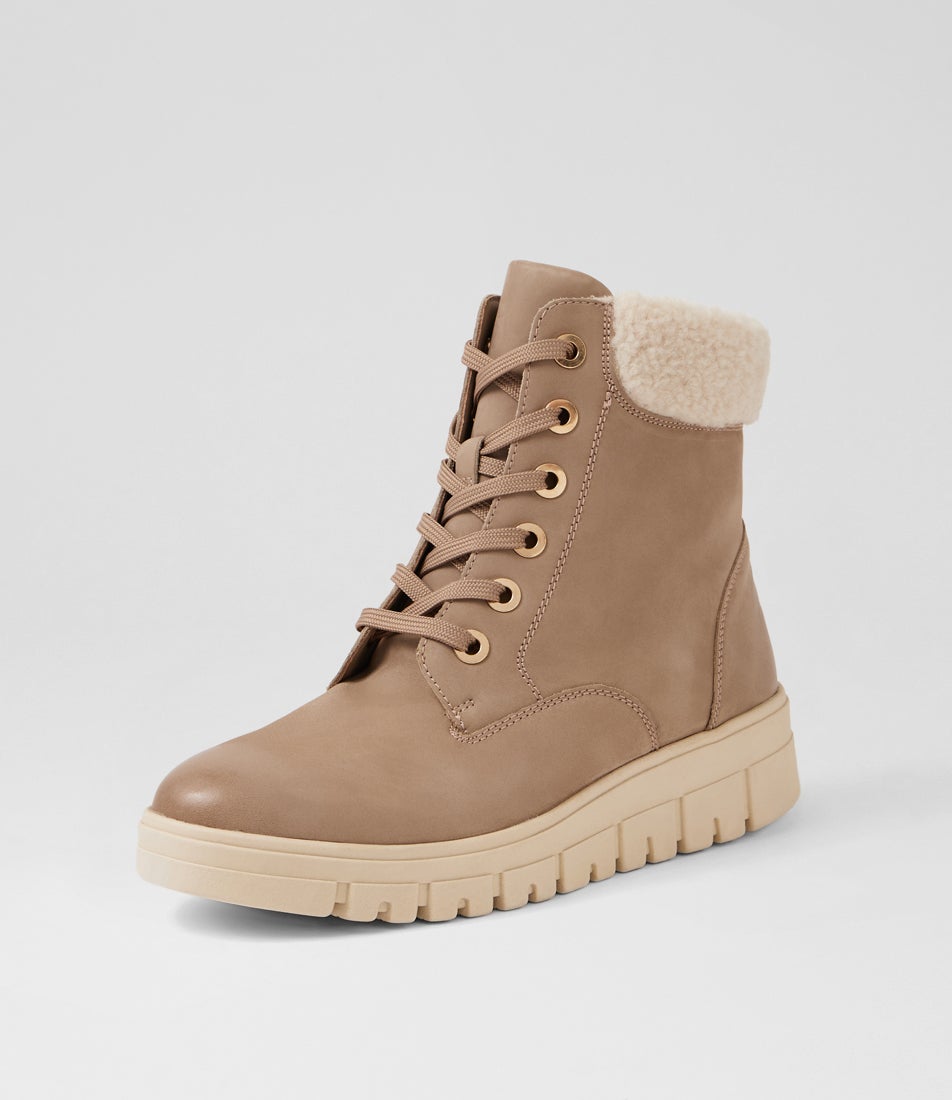 Marrien Light Taupe Off White Leather Ankle Boots