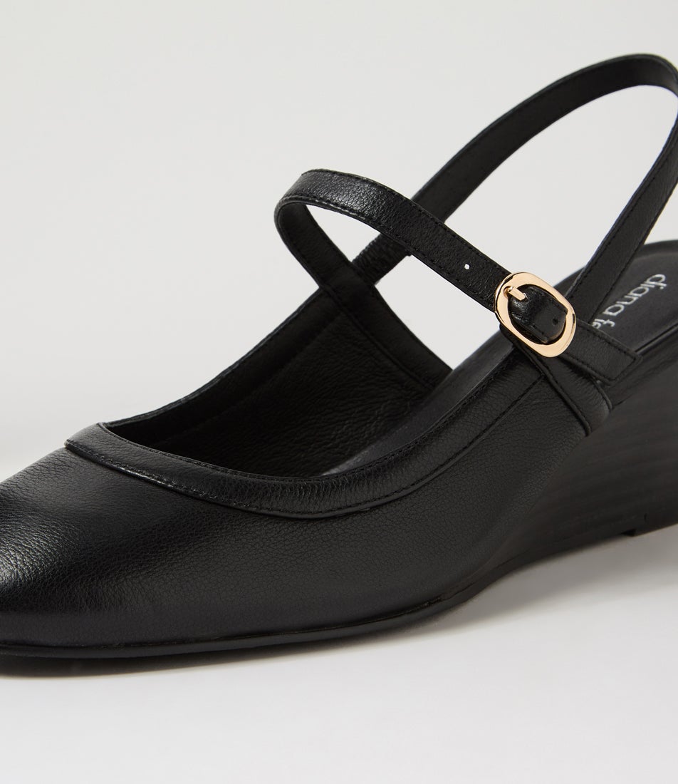 Larah Black Leather Heels