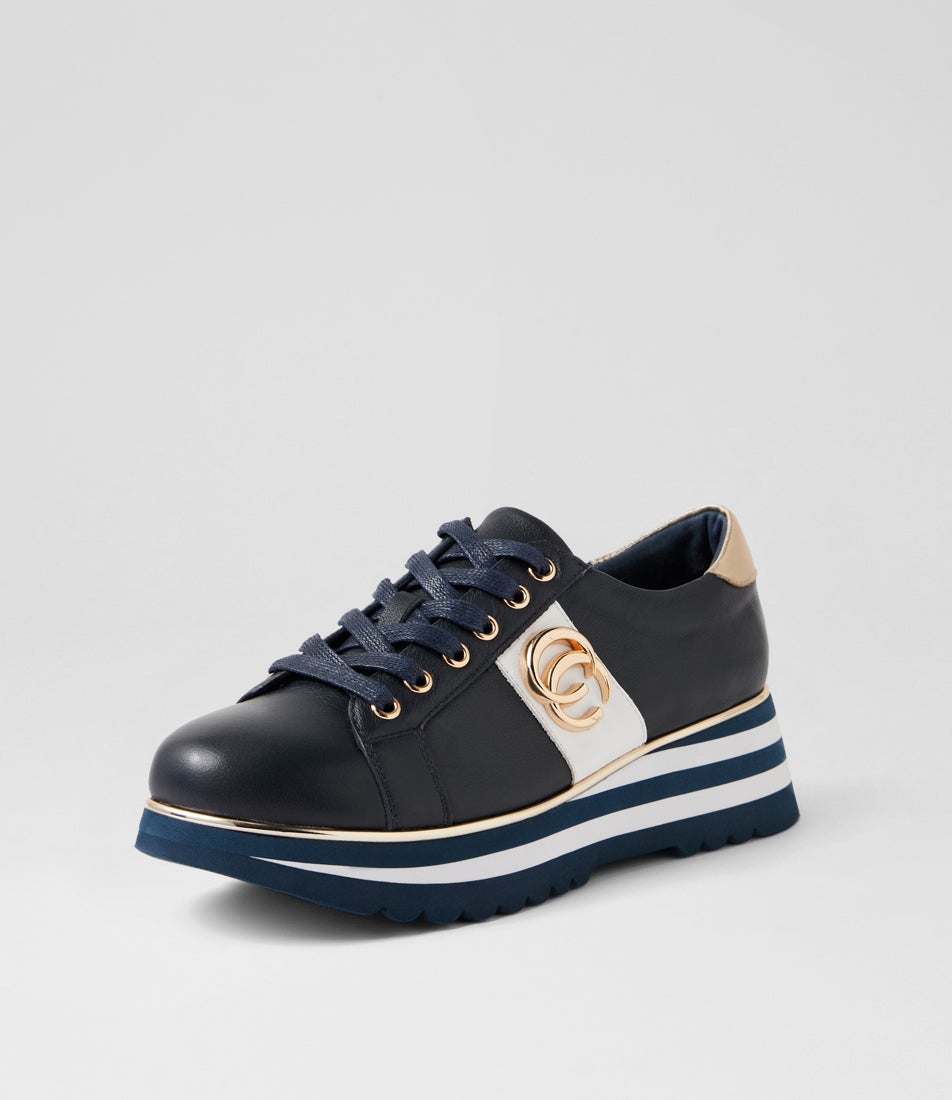 Edgey Navy White Multi Lace Up Flats