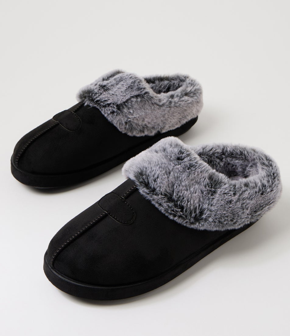 Snuggo Black Grey Microsuede Slippers