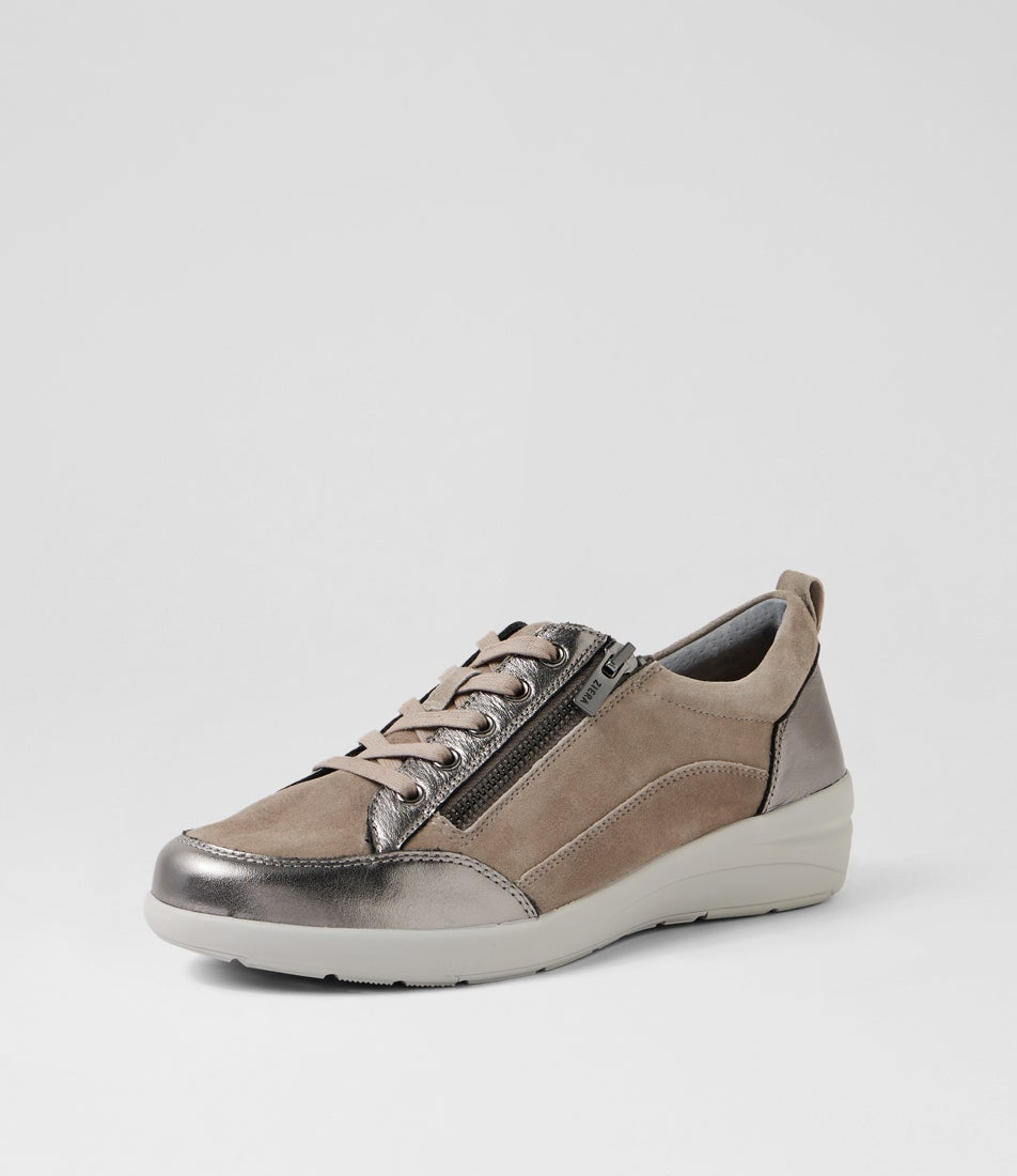 Nealley W Pewter Metal Grey Leather Suede Sneakers