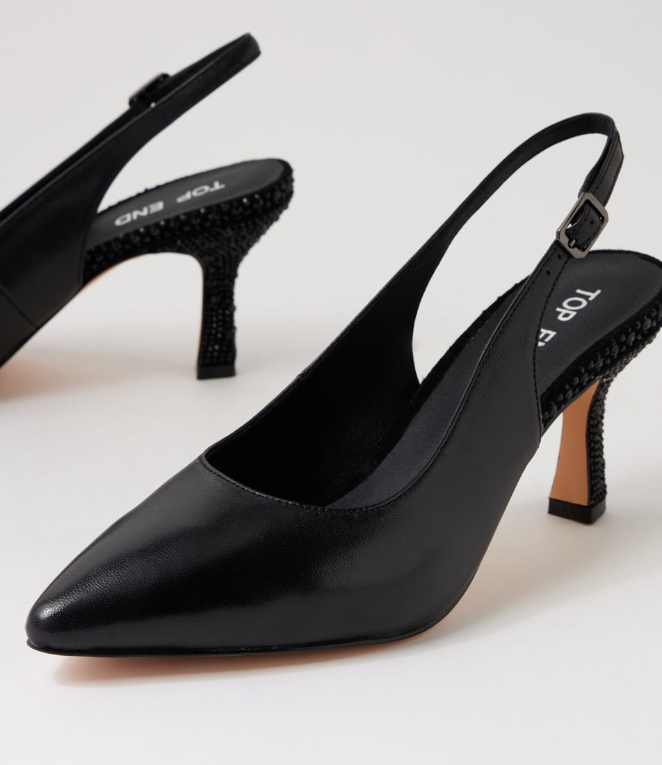 Lindsie Black Leather Jewels Heels Lindsie Black Leather Jewels Heels