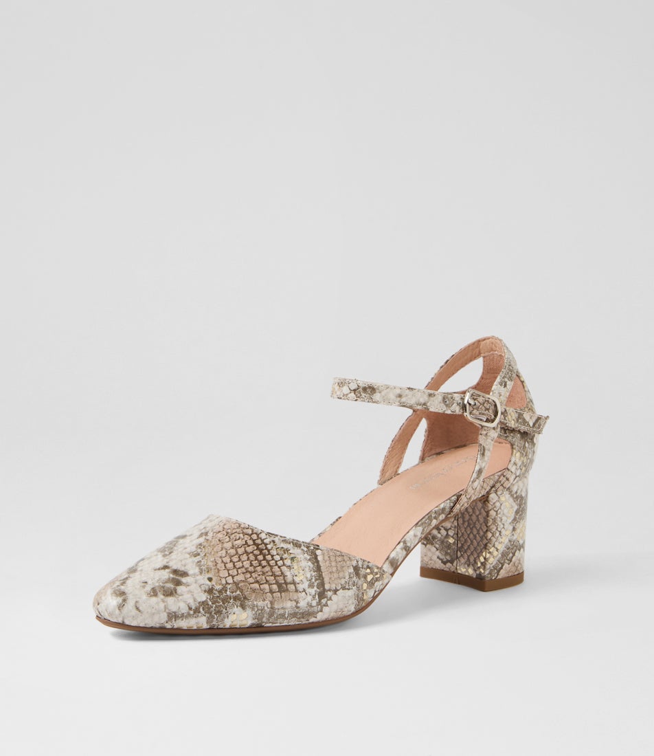 Loctavia Neutral Metallic Snake Heels Loctavia Neutral Metallic Snake Heels