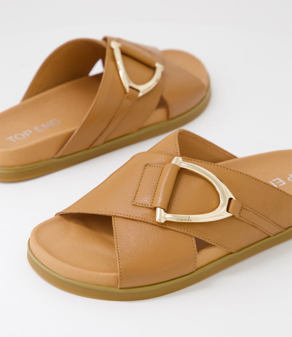 Roule Dark Tan Leather Slides