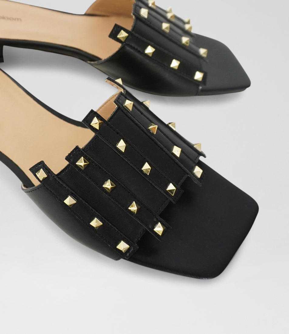 Pyramid Stud Black Leather Mules