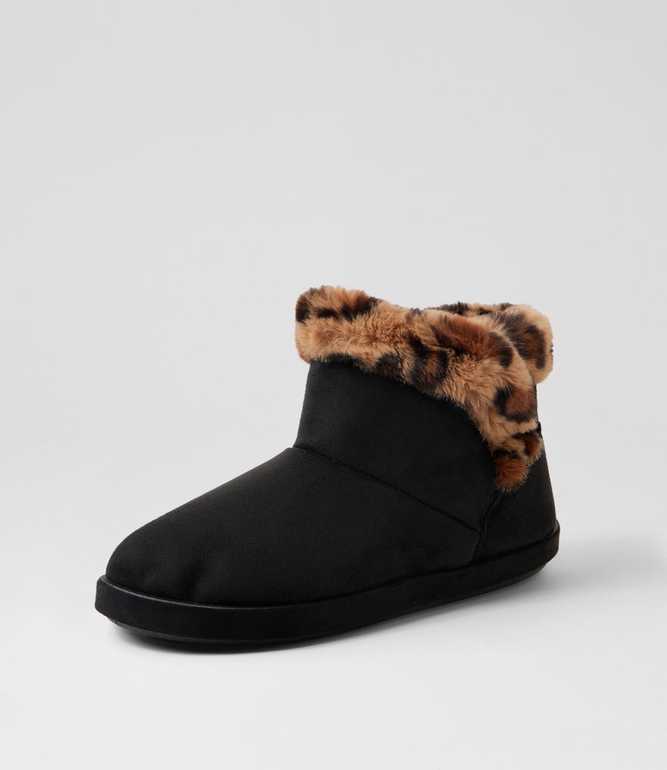 Squish Black Leopard Fabric Ankle Boots