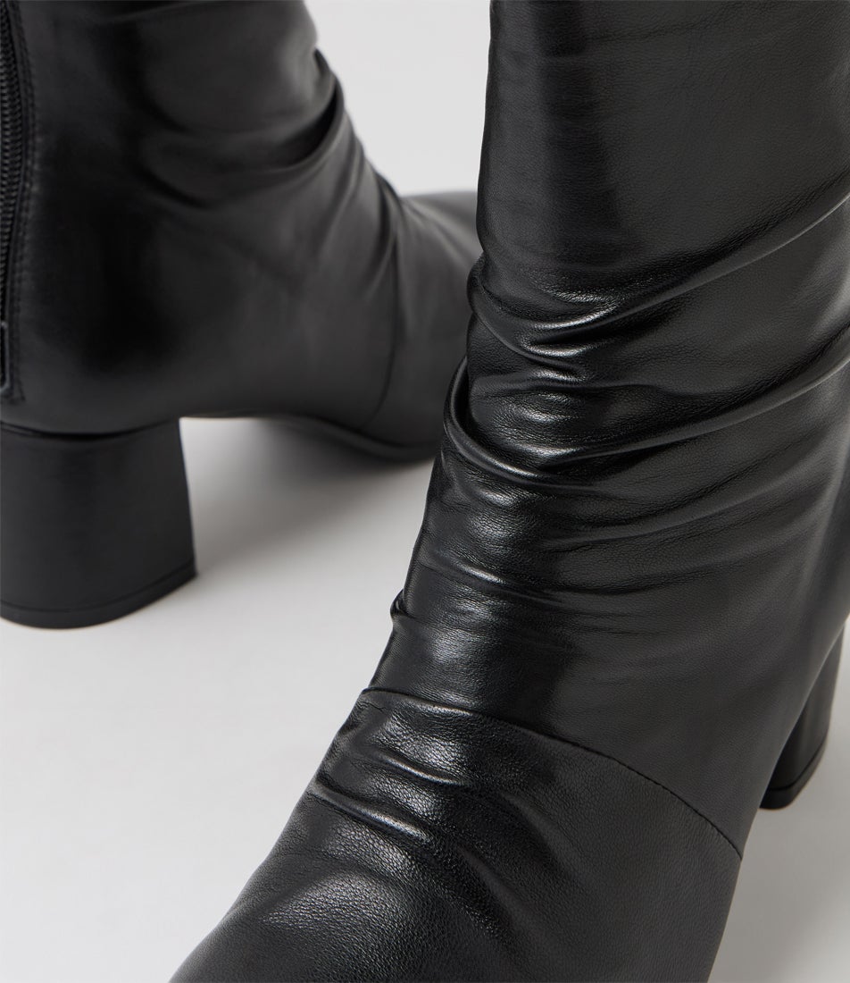 Floridaso Black Leather Ankle Boots