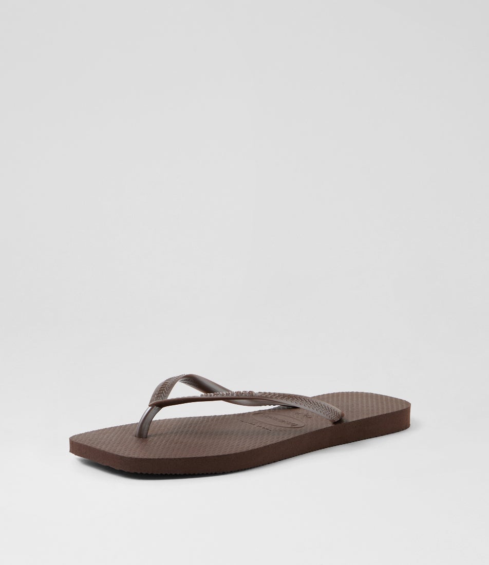 Slim Square Dark Brown Rubber Thongs