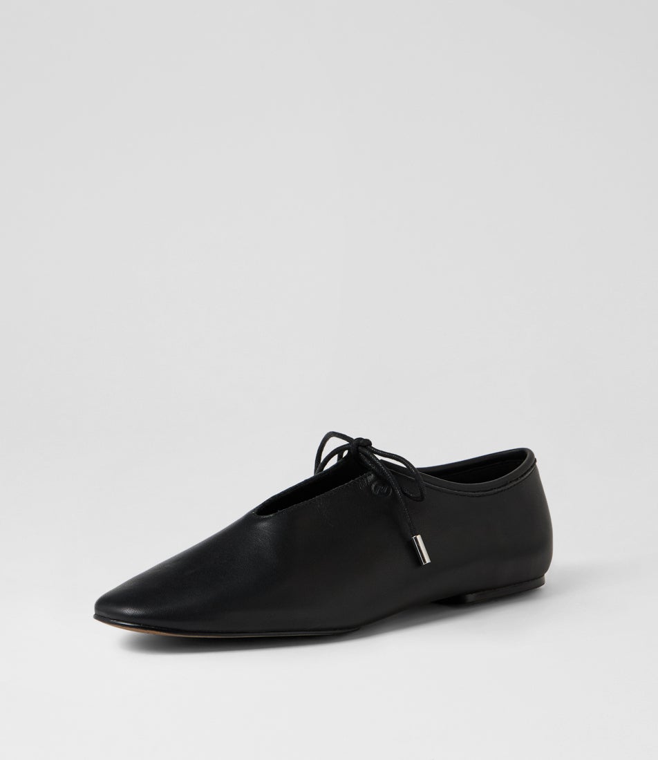 Noah Lace Black Leather Lace Up Flats