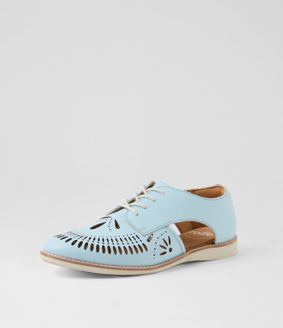 Sidecut Punch Boho Baby Blue Leather Lace Up Flats