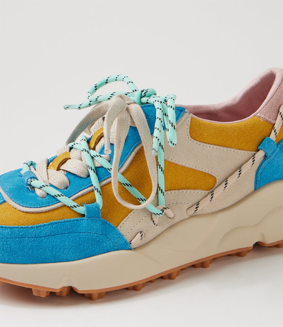 Jenlan Aqua Yellow Suede Multi Sneakers