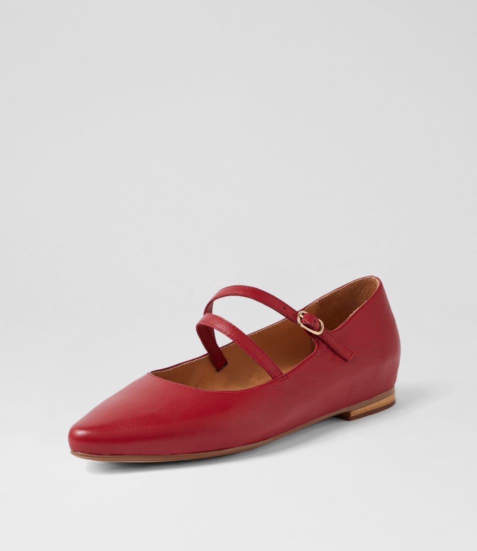 Sorion Dark Red Leather Mary Janes