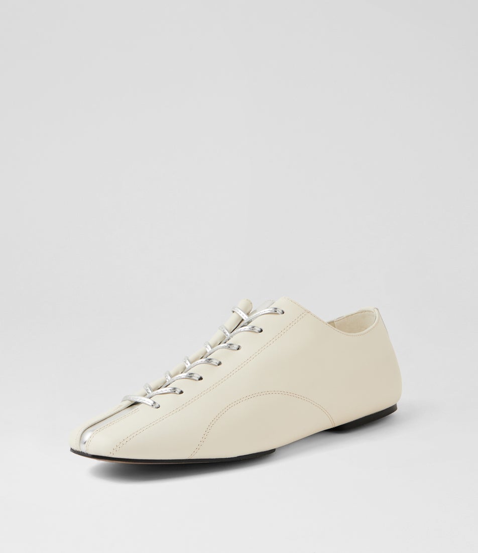 Eva Ecru Leather Lace Up Flats Eva Ecru Leather Lace Up Flats