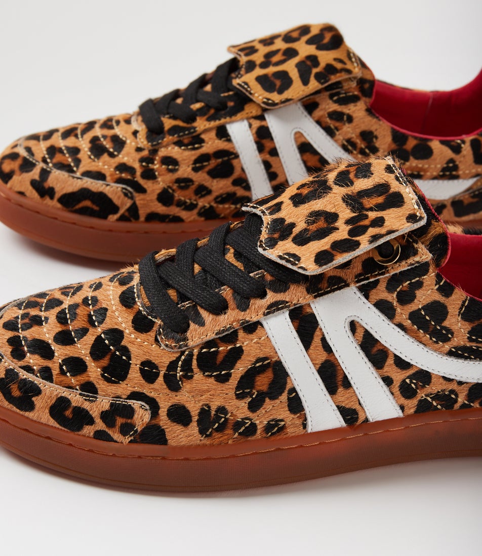 Qallan Leopard White Pony Leather Sneakers