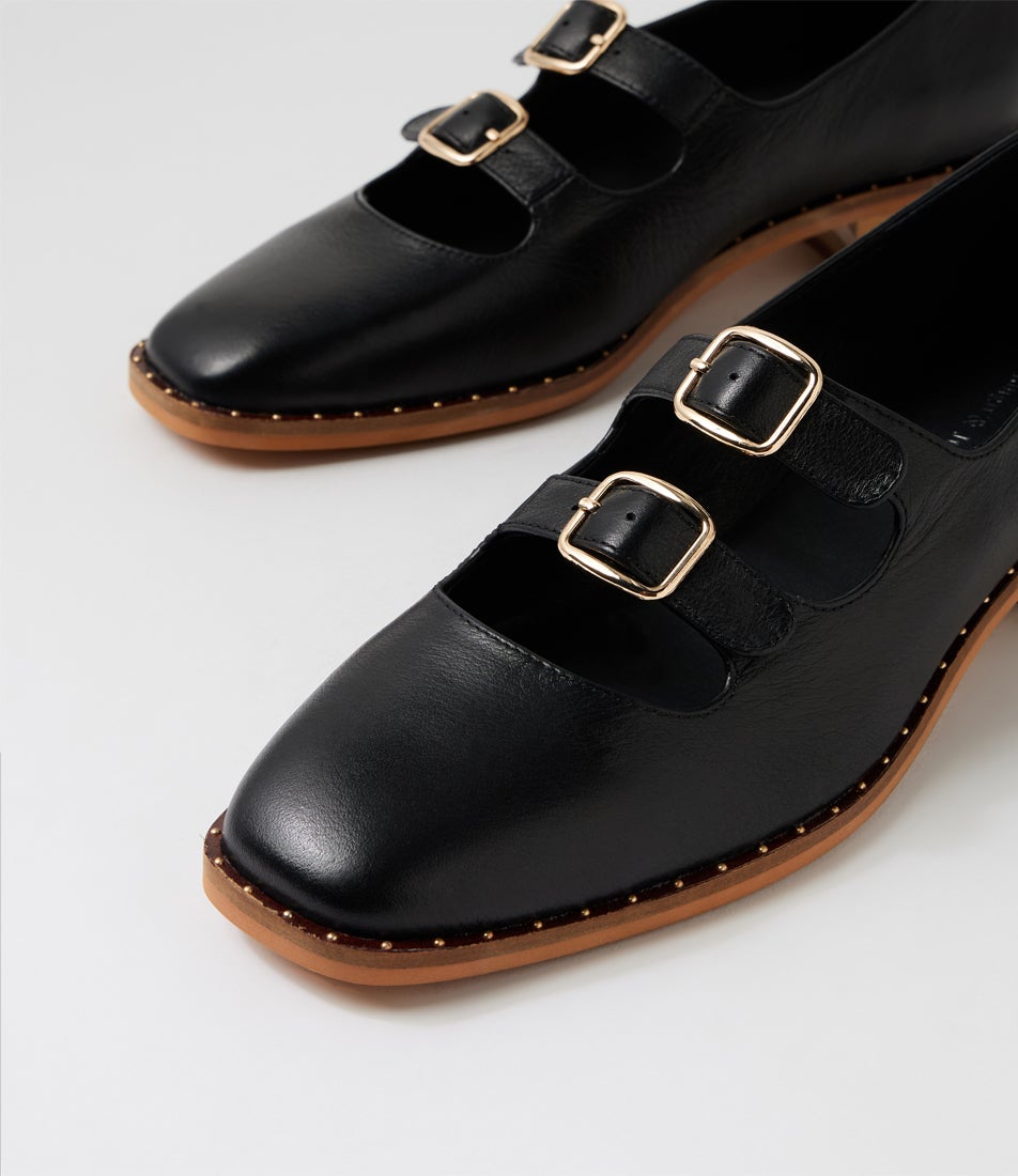 Fiannia Black Natural Heel Leather Flat Shoes