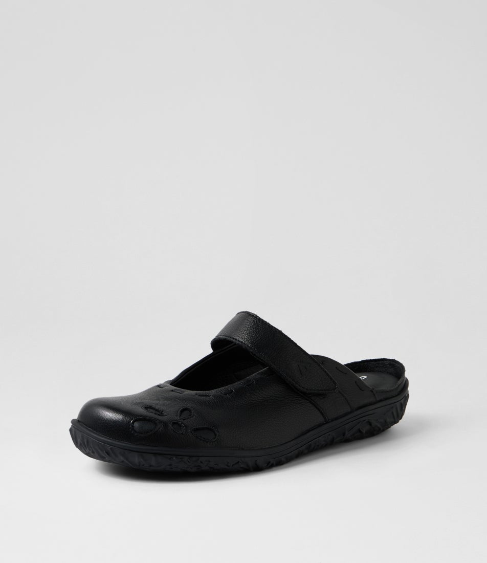 Vesta Black Leather Flat Shoes