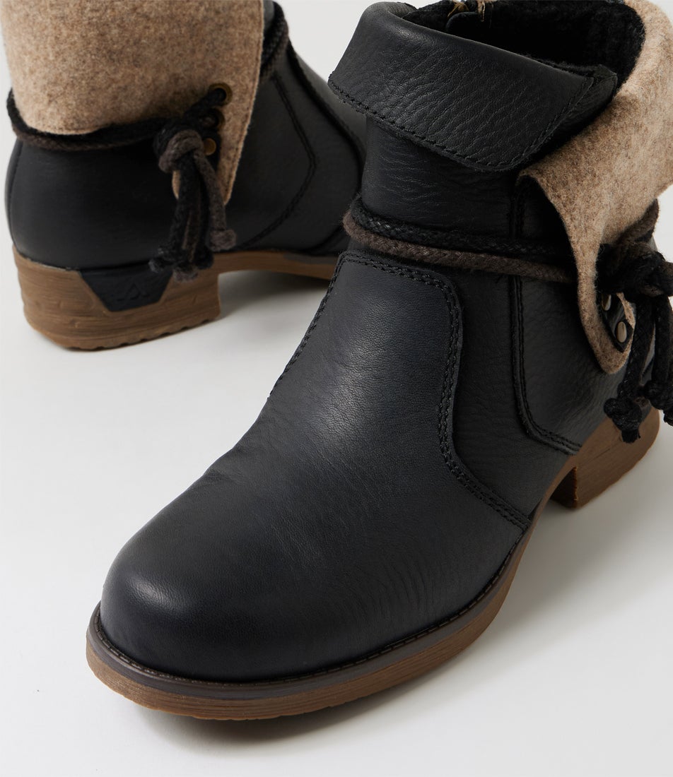 Inez Black Leather Ankle Boots