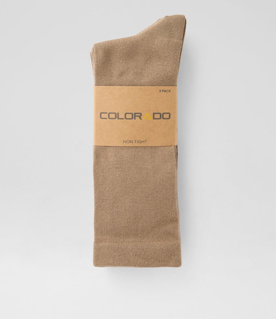 3pk Non Tight Plain Stone Cotton Socks