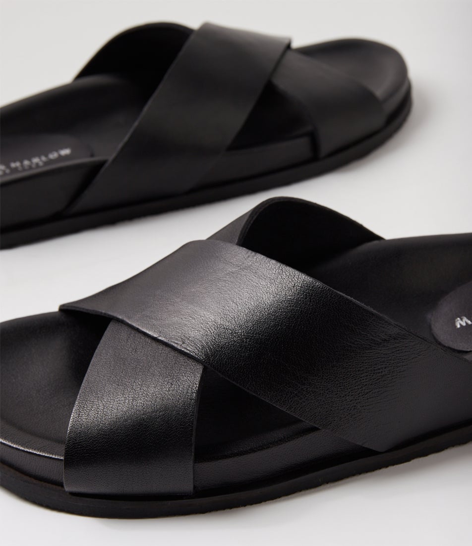Vacate Black Leather Slides