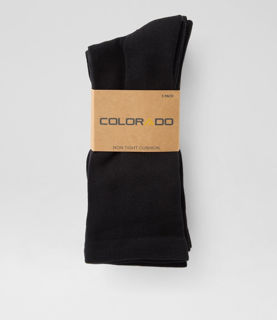 3pk Non Tight Cushion Black Cotton Socks