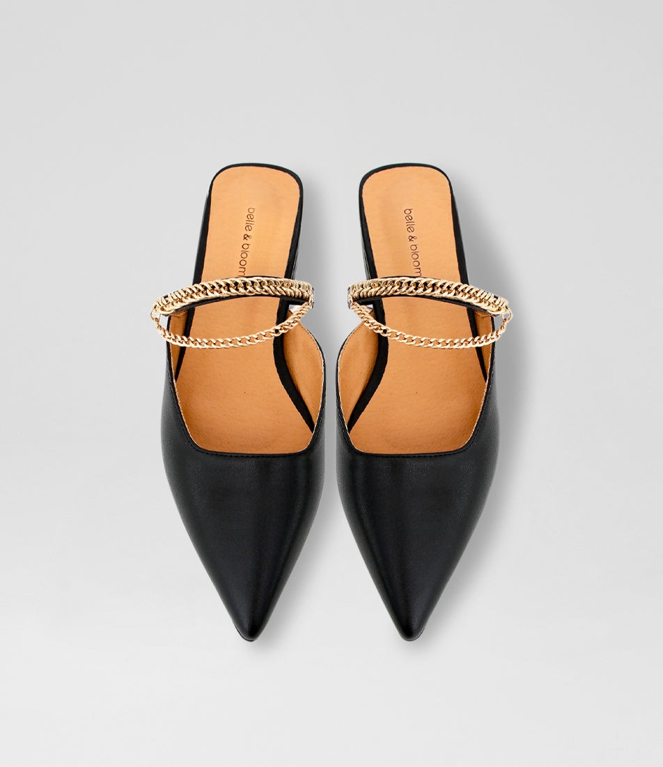On The Go Black Leather Flat Shoes