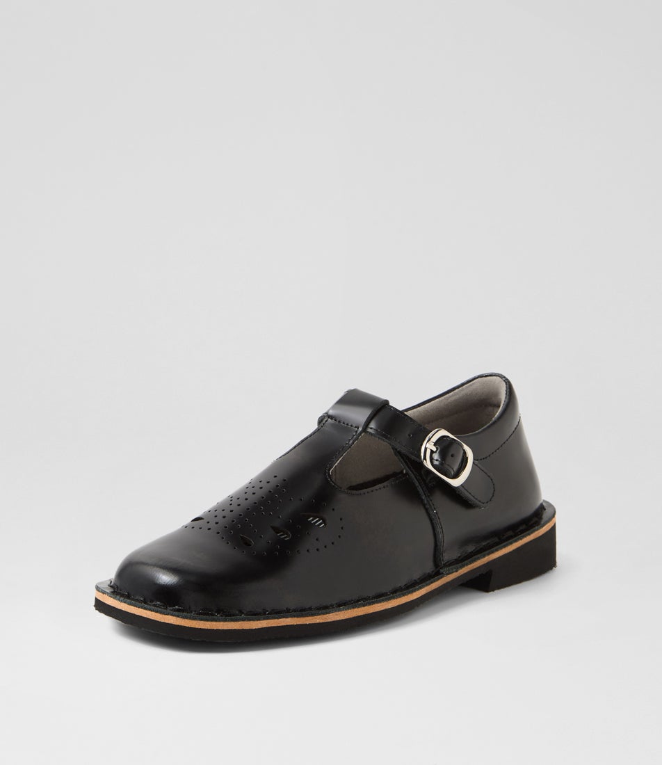 Elle Senior Black Leather Flat Shoes