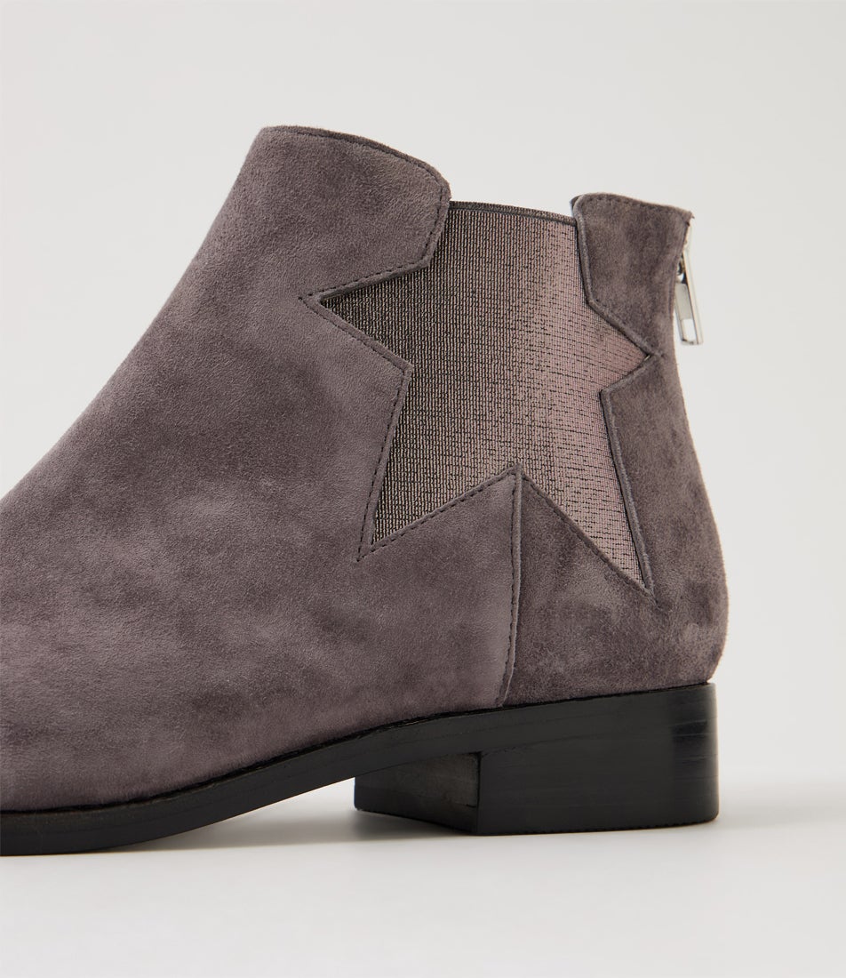 Nojis Charcoal Pewter Suede Elastic Chelsea Boots