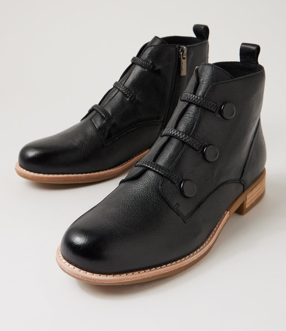 Chillsy Black Natural Tumble Leather Ankle Boots Chillsy Black Natural Tumble Leather Ankle Boots