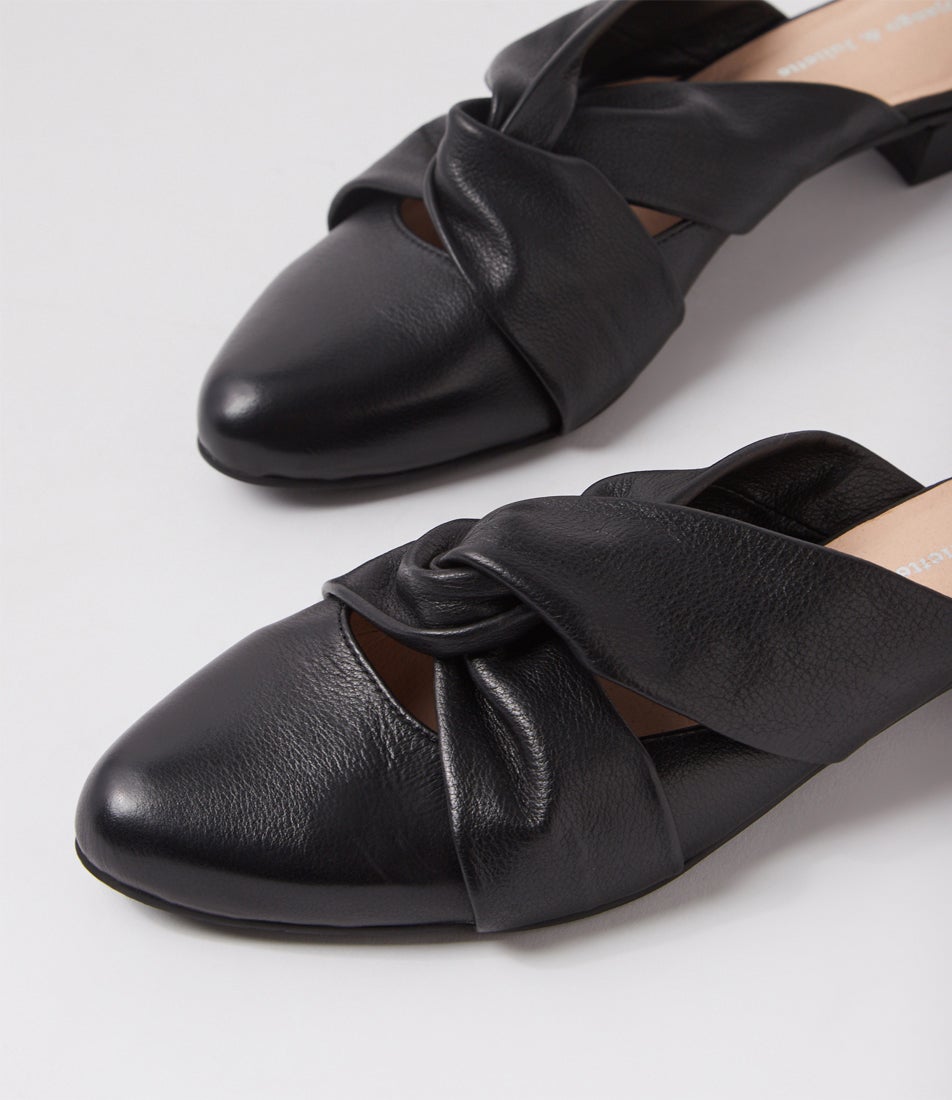 Edda Black Leather Mules