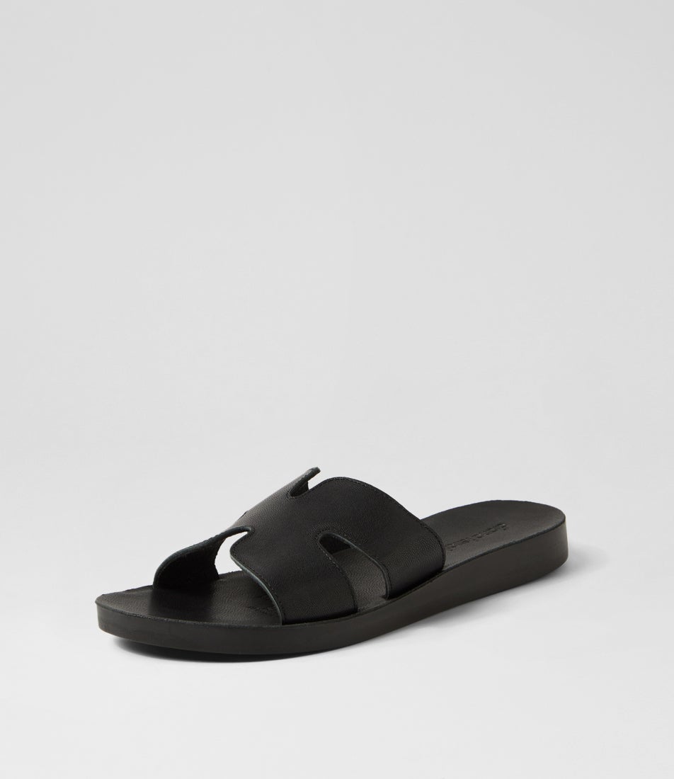 Nokker Black Leather Slides