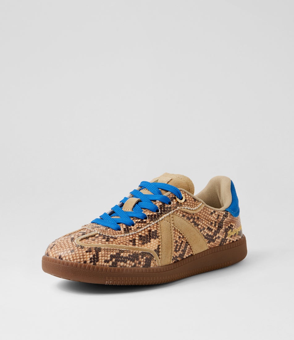 Elite Classic Beige Snake Blue Canvas Suede Sneakers
