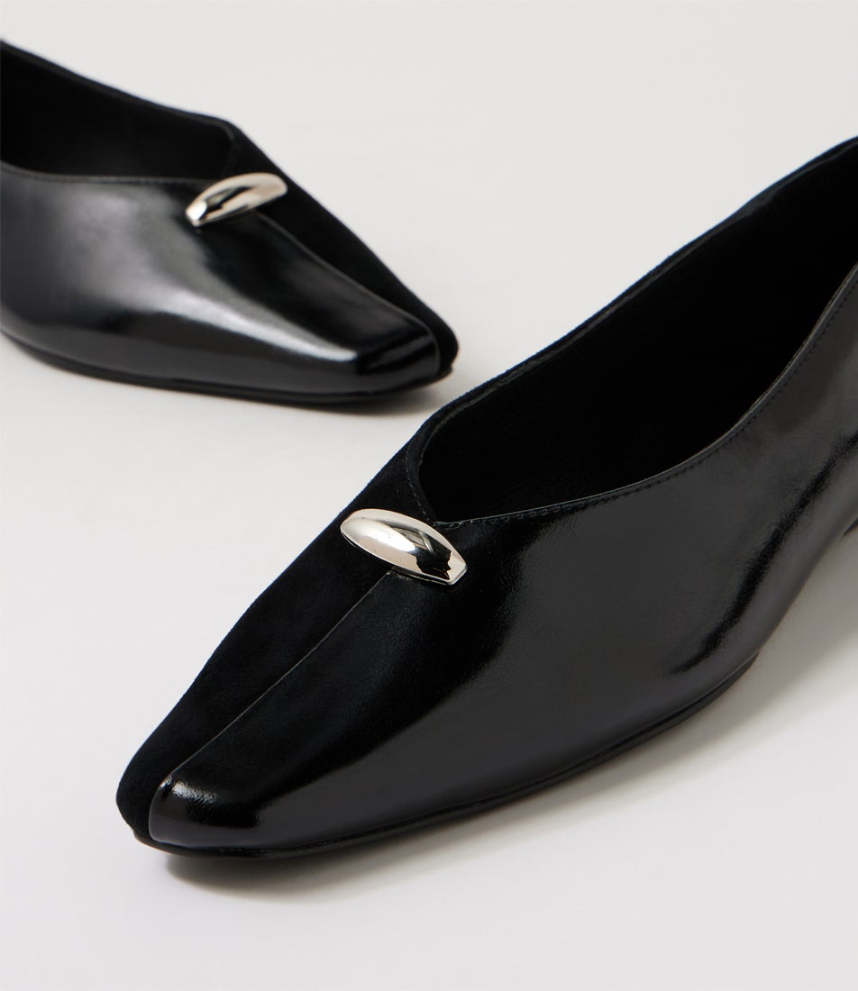 Gigi Black Leather Flat Shoes
