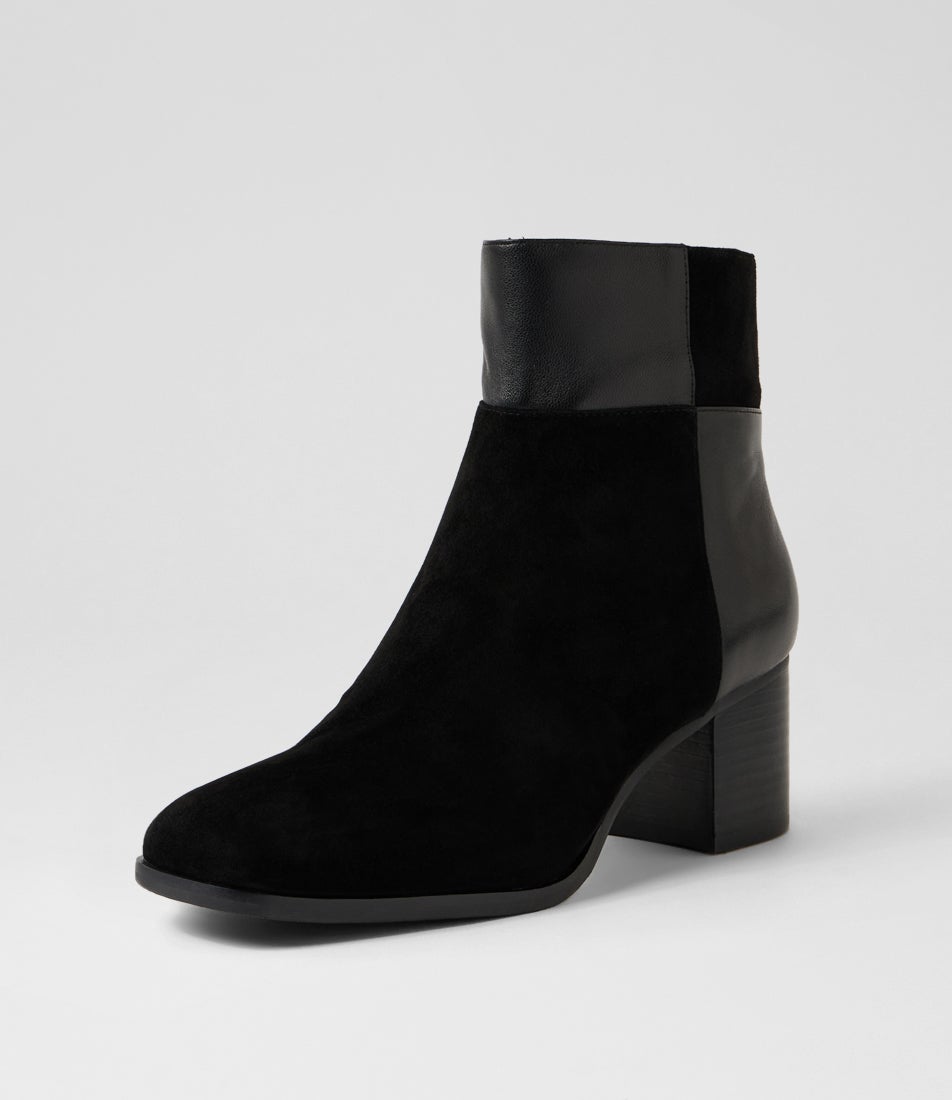 Zaura Black Suede Leather Ankle Boots