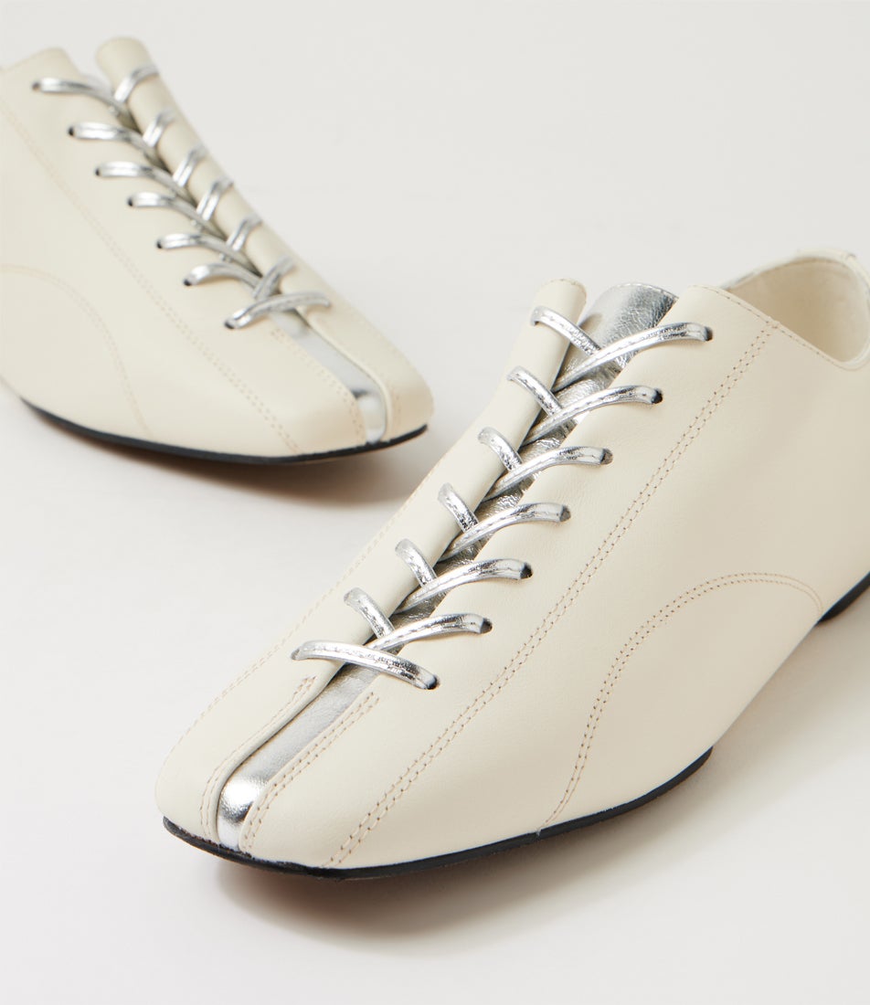 Eva Ecru Leather Lace Up Flats Eva Ecru Leather Lace Up Flats