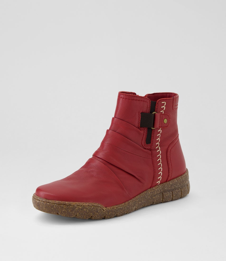 Tikky Cherry Leather Ankle Boots