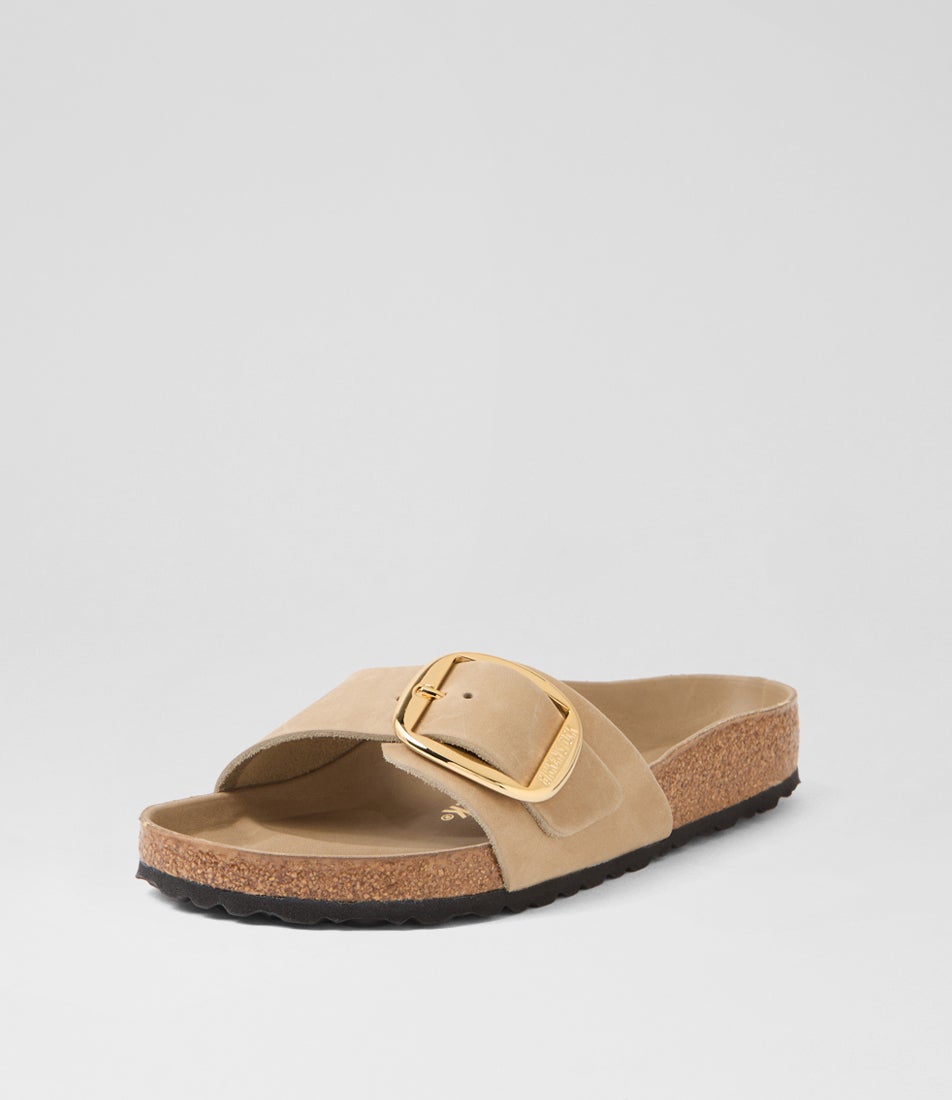Madrid Big Buckle Tabacco Brown Oiled Leather Slides