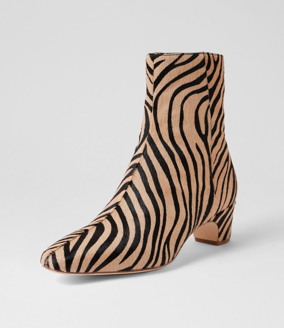 Garnet Nude Zebra Leather Ankle Boots