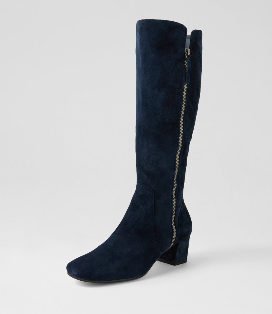 Hedda Navy Suede Knee High Boots