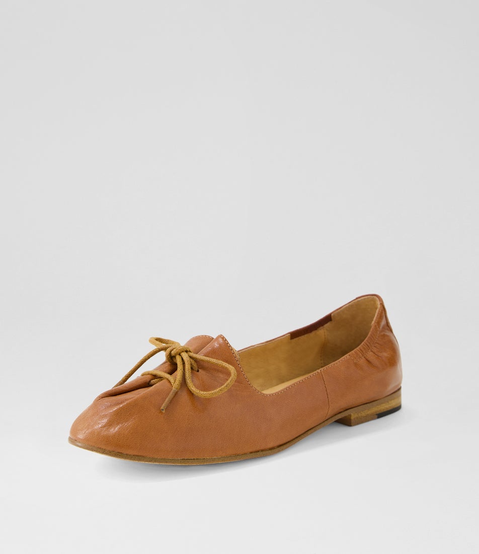 Ubeeria Cognac Polish Leather Flat Shoes