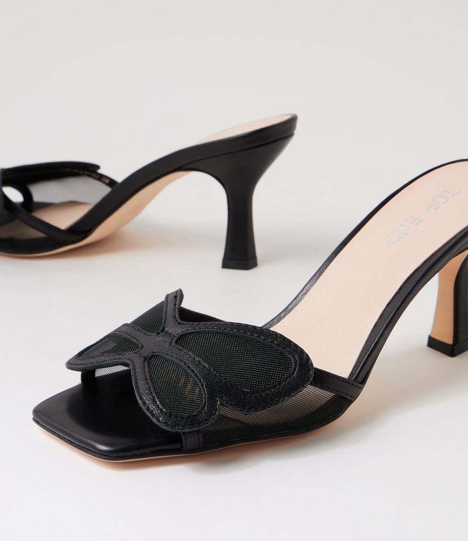 Loticia Black Leather Mesh Sandals