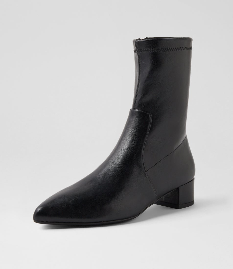 Cared Black Stretch Ankle Boots