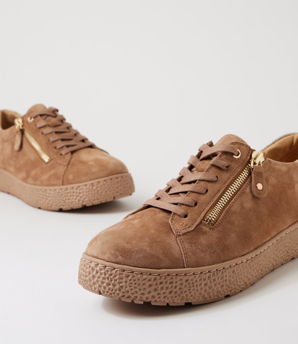 Oceanne Xw Light Choc Camel Diamond Suede Leather Sneakers